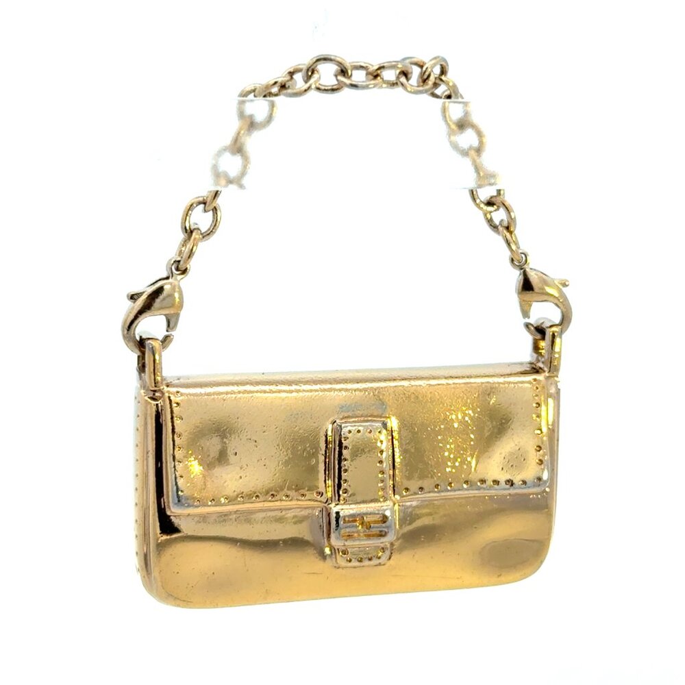 FENDI Gold Tone Metal Baguette Bag Charm with COA